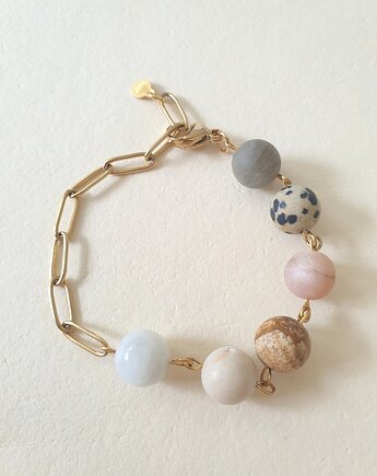 Bransoletka FANABERIA kulki, kamień księżycowy, kamień rzeczny, labradoryt, modesign