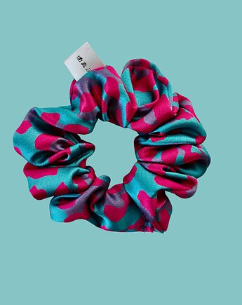 Gumka jedwabna, scrunchie, frotka turkusowa panterka MIDI, Capillum
