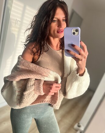 Sweter damski kardigan beżowy, ŁAP NAS