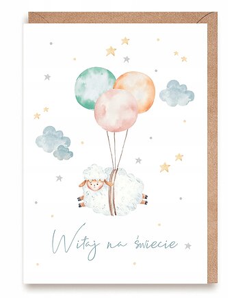 Kartka na narodziny dziecka z owieczką - "Witaj na świecie", Cardie