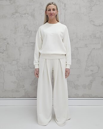 Sarai wygodny komplet bluza i szerokie spodnie z zakładkami Cream, Ablush