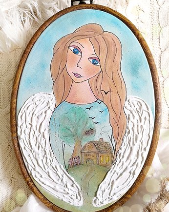 Anioł Stróż opiekun domu, obrazek obraz w owalnej ramie, gingerolla