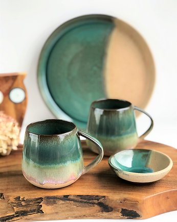 Taca / Patera +  kubki ceramiczne 2 szt -  Rajska Plaża, Ceramika Tyka