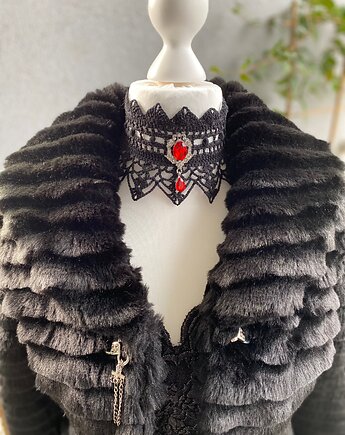 Czarny choker/kolia Wiktoriańska z piękną czerwoną ozdobą, Księżycowa ćma