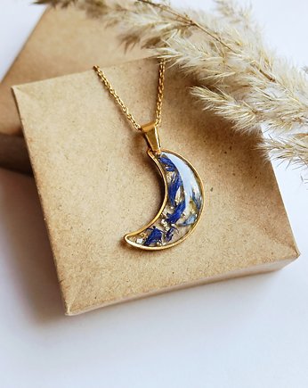 Naszyjnik wisiorek z żywicy z płatkami chabra, Kwiat Paproci