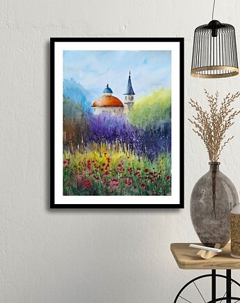 Obraz akwarelowy "Wieże" oprawiony w passe-partout 40x50 cm, Betańska Studio