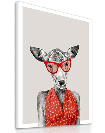 Obraz na płótnie Sarenka w czerwieni 60x80, NOWdeco