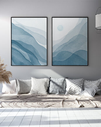 Abstrakcyjny niebieski  krajobraz  - dwa plakaty, Bury Lis