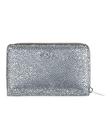Skórzany portfel damski RFID Srebrny błyszczący Na zamek, ZGS Stefania