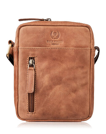 Saszetka męska skórzana na ramię w kolorze koniakowym Paolo Peruzzi, Paolo Peruzzi