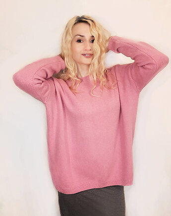 Sweter z kaszmiru 100% różowy gładki kaszmirowy sweter over size, BAJKA projekt