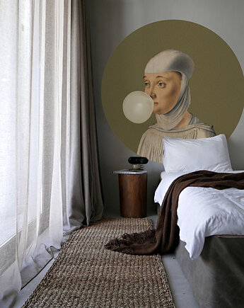 Dots Woman With Bubble Gum Olive - samoprzylepna tapeta w kształcie koła, wallcolors
