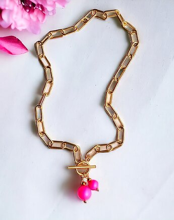 Swarovski neon pearls : TWO : neon pink : naszyjnik, kaktusia