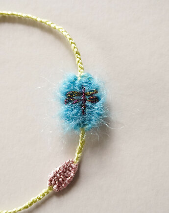 Bransoletka handmade z haftowaną ważką - unikat, Słońcem Tkane