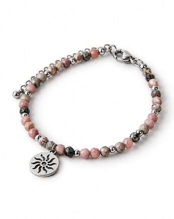 PASTEL SUMMER bransoletka z kamieni - rodonit - słońce, Greenmoon Handmade