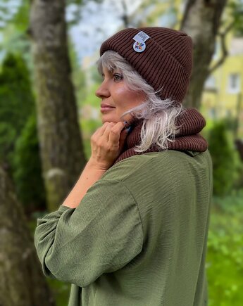 Czapka beanie z bawełny logo kolorowe Brąz, Brain Inside