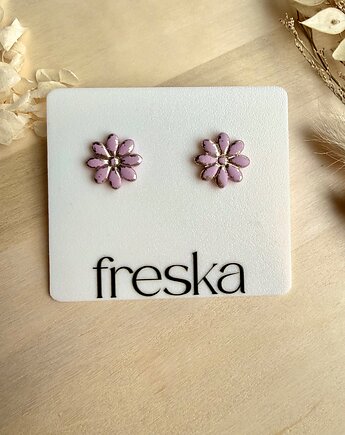 Kolczyki Stokrotki brudny róż ze srebrem, freska