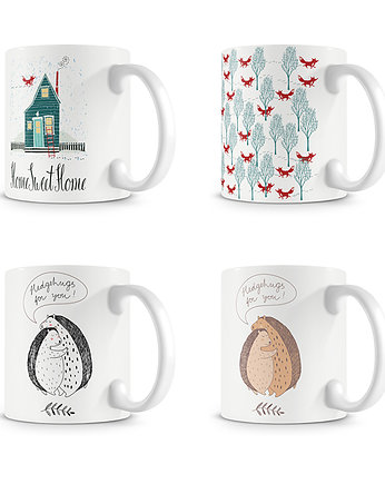 Zestaw 4 kubków z motywami z lasu, Love Life and Forest