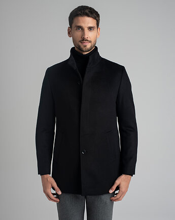 Męski płaszcz wełniany rivara czarny, BORGIO