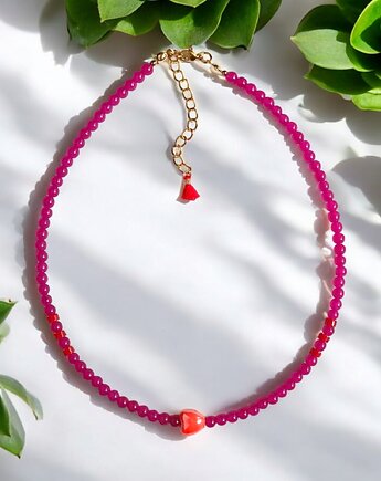 Choker : energy : summer collection : jadeit i ceramiczne serduszko, kaktusia