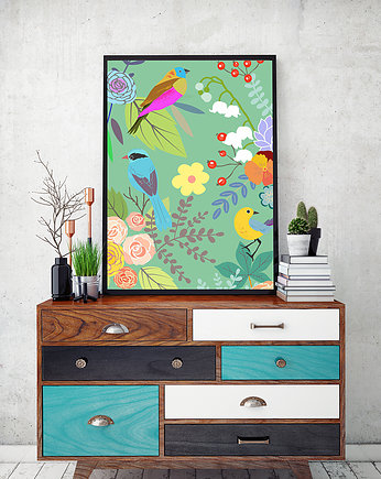 Plakat. Kwiaty i ptaki, Love Life and Forest
