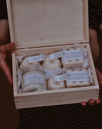Box prezentowy z życzeniami - świeczki sojowe ręcznie robione + życzenia, Słodyczarnia