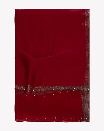 Szal  wieczorowy  bordowy ze złotą obwódką i ozdobnymi koralikami 70x190 cm, ALLORA BE UNIQUE