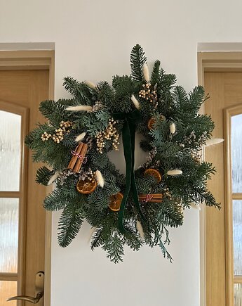 Duży świąteczny wianek naturalny szmaragd, Łąka