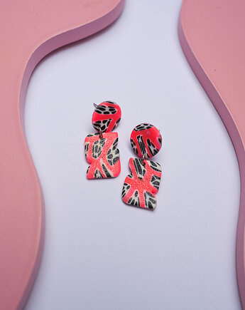 Wiszące kolczyki sztyfty w abstrakcyjny wzorek, Dwie Gliny