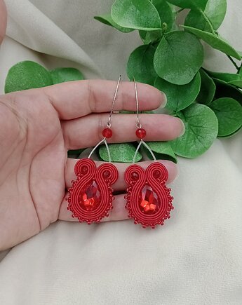 Kolczyki sutasz, długie kolczyki soutache czerwone, Soutacheria