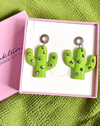 Kolczyki z żywicy : KAKTUSY z jaspisem : lime green, kaktusia