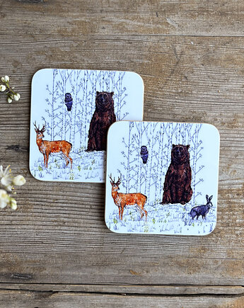 Podkładki pod kubek- Zwierzęta leśne- Las- In woods, BOSKE