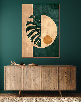 Liście monstery - Plakat, druk - Chiński Orient, Harmonia Zen, Wabi Sabi #138, Black Sapphire Art