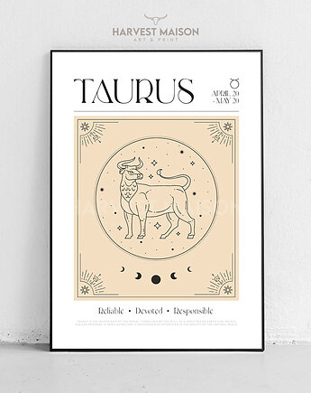 Plakat Znak Zodiaku Mystical Art Byk Prezent Dla Niej, Harvest Maison