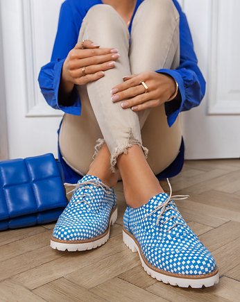 SKÓRZANE PÓŁBUTY ZAPATO - MODEL 258 - KOLOR NIEBIESKA SZACHOWNICA, Zapato