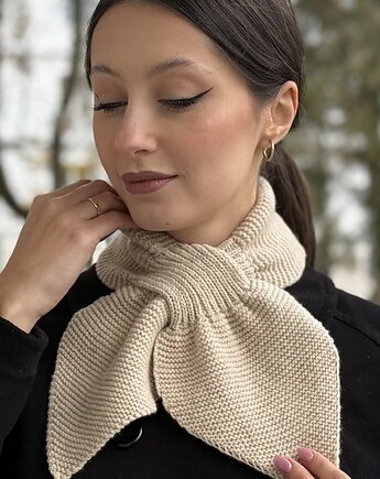 Retro szalik 100% wełna merino beż, Krawczi