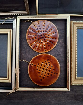 Ceramiczne zawieszki 2 sztuki kafelki artystyczne, Wooden Love
