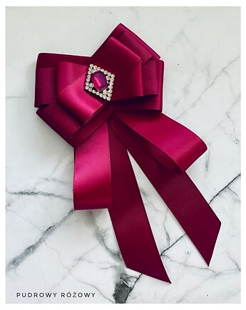 Brosza  / Krawat w kolorze burgund  z kryształkiem Exclusive, Pudrowy Różowy