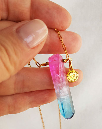 Amulet  z kwarcem - pink lazur, barboleta