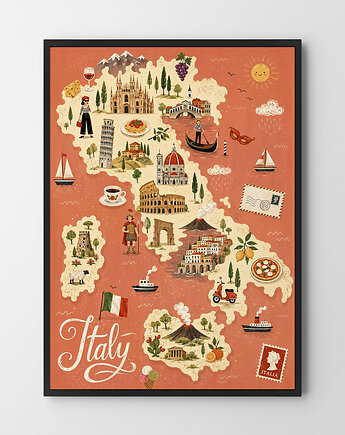 Plakat Mapa Włochy Italia na prezent - różne formaty do wyboru, HOG STUDIO