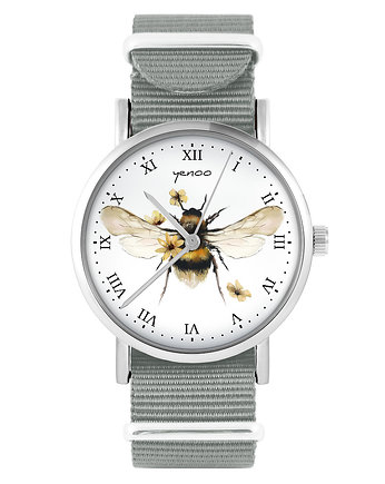 Zegarek - Bee natural - szary, nylonowy, OKAZJE - Prezenty na 18 dla chłopaka