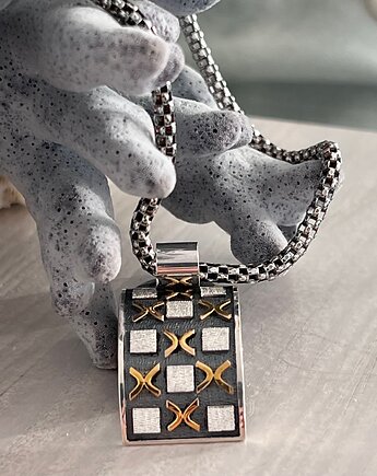 Naszyjnik  srebro i złoto - ręcznie robiony artystyczny wzór, Ade Art