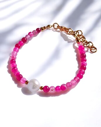 Bransoletka : fuchsia & pearl collection : agat i perła, kaktusia