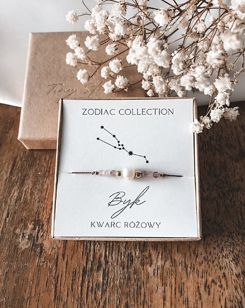 Bransoletka znak zodiaku Byk kwarc różowy, Tiny Stone