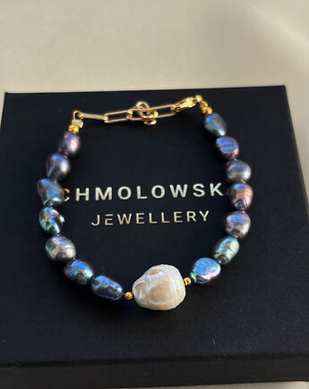 Bransoletka  unikat Perły Granatowe, Chmolowska Jewellery