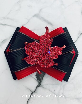 Brosza z unikatowym liściem z czerwonych kryształków  Liść, Pudrowy Różowy