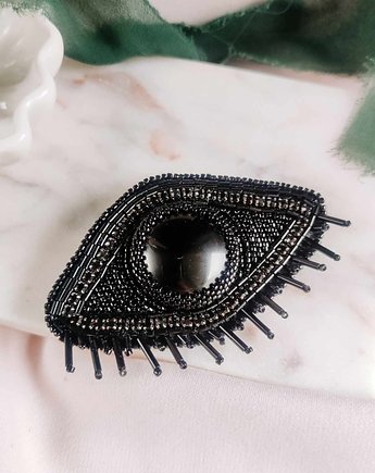 Broszka duże oko z czarnym agatem, Iwona Bator Design