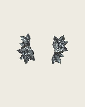 Kolczyki srebrne z płatków kwiatu grafitowe - Lotos, KOS jewellery