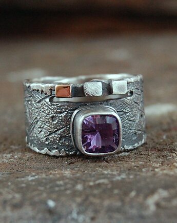 Pierścionek Ametyst, złoto, mzstudio