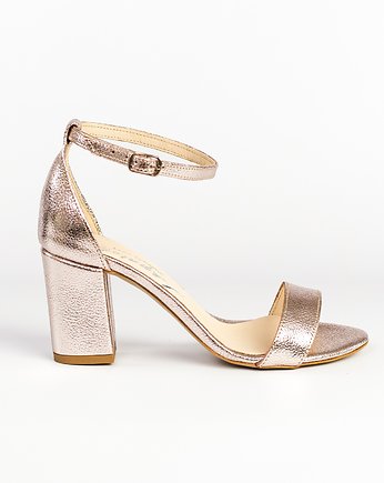 SANDAŁKI NA SŁUPKU - SKÓRA NATURALNA - MODEL 348 - SREBRNY RÓŻ, Zapato